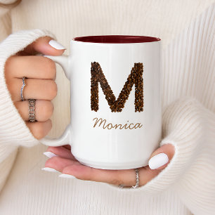 Kaffeebohnen-Monogramm Buchstabe M Personalisierte Zweifarbige Tasse