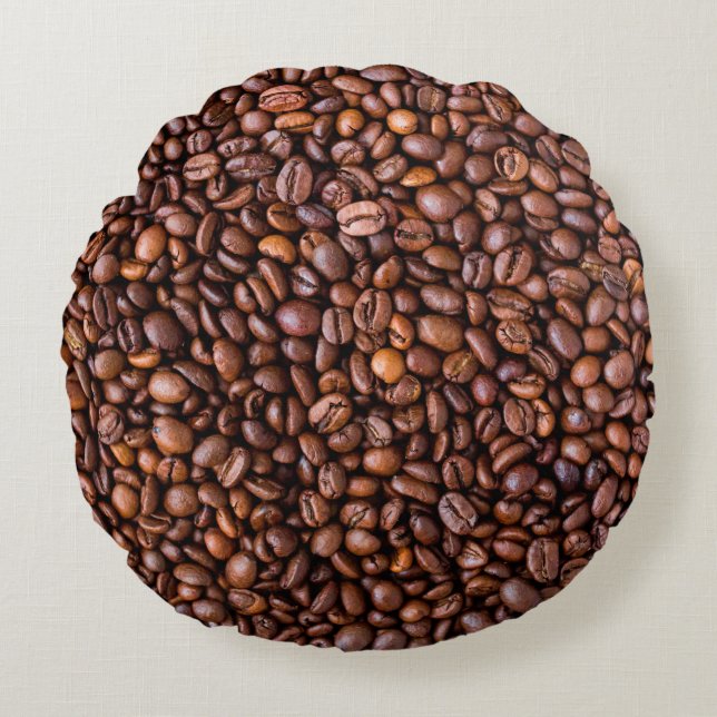Kaffeebohnen-Muster Rundes Kissen (Vorderseite)