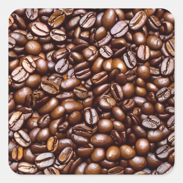 Kaffeebohnen Quadratischer Aufkleber (Vorderseite)