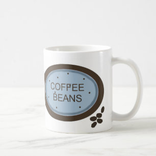 Kaffeebohnen-Schild in Blau und Braun Kaffeetasse