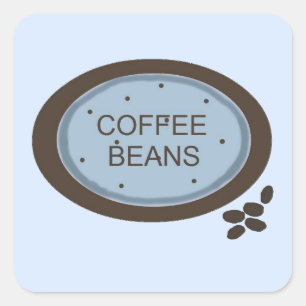 Kaffeebohnen-Schild in Blau und Braun Quadratischer Aufkleber