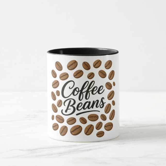 Kaffeebohnen Typografie Illustration Tasse (Zentrum)
