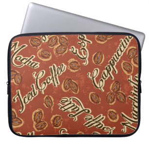 Kaffeebohnen: typografisches Vintages Muster. Laptopschutzhülle