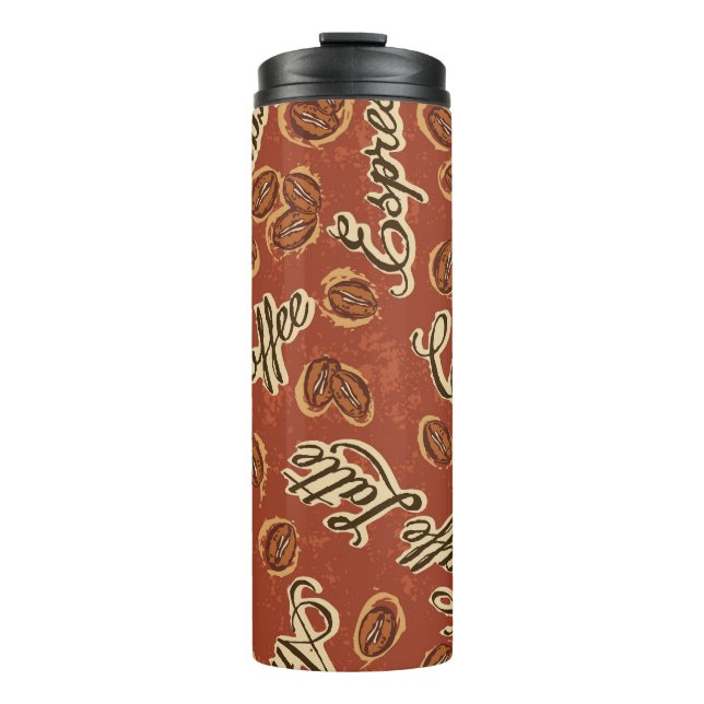 Kaffeebohnen: typografisches Vintages Muster. Thermosbecher (Vorderseite)
