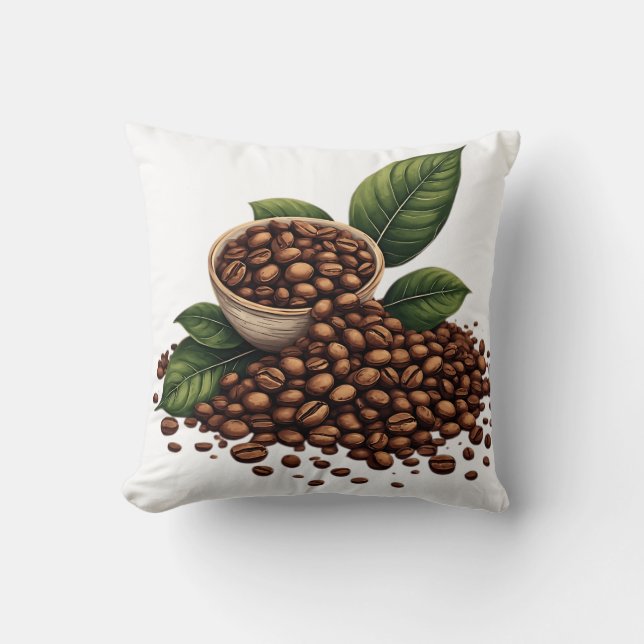 Kaffeebohnen und Blätter Kissen (Vorderseite)