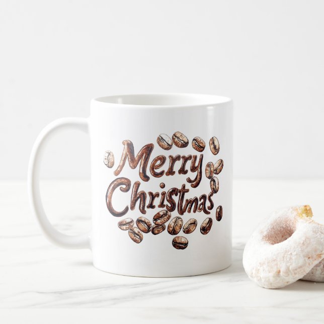 Kaffeebohnen und frohe Weihnachten Kaffeetasse (Mit Donut)