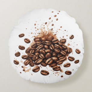 Kaffeebohnen und Kaffeinkick Rundes Kissen