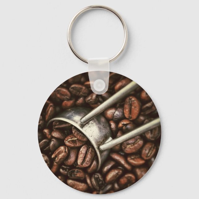 Kaffeebohnen und Metallschaufel Schlüsselanhänger (Vorderseite)
