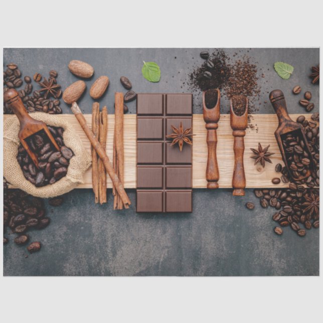 Kaffeebohnen und Schokoladenpapier Seidenpapier (Vorderseite)