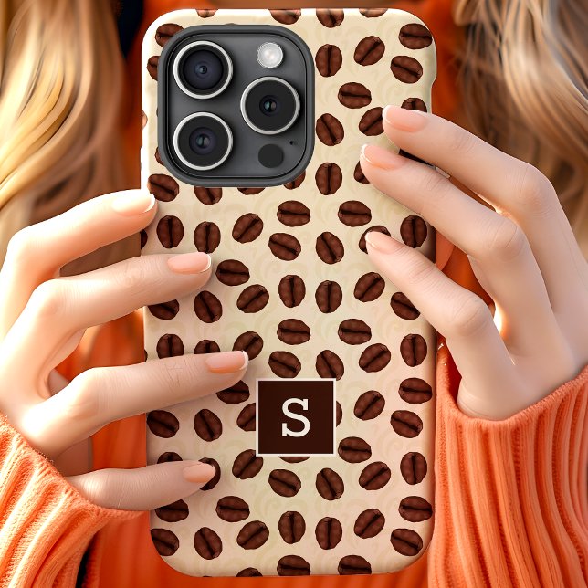 Kaffeebohnen-Wirbelmuster-Monogramm Case-Mate iPhone Hülle (Von Creator hochgeladen)