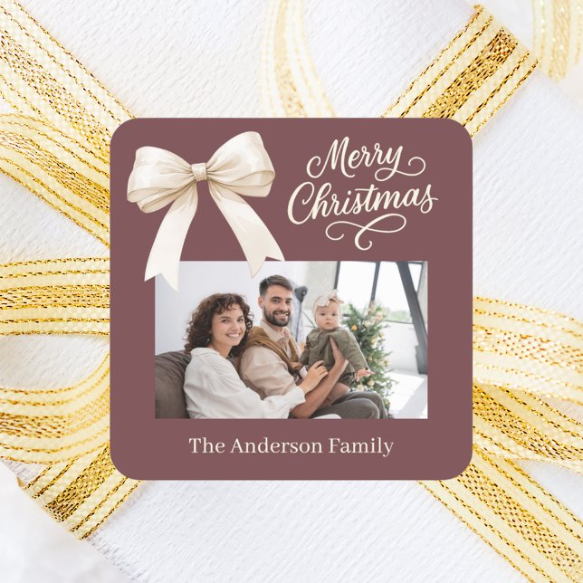 Kaffeebraun-Foto Weihnachten Quadratischer Aufkleber (Von Creator hochgeladen)