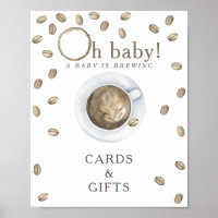 Kaffeebrühen-Baby-Shower-Karten und Geschenke