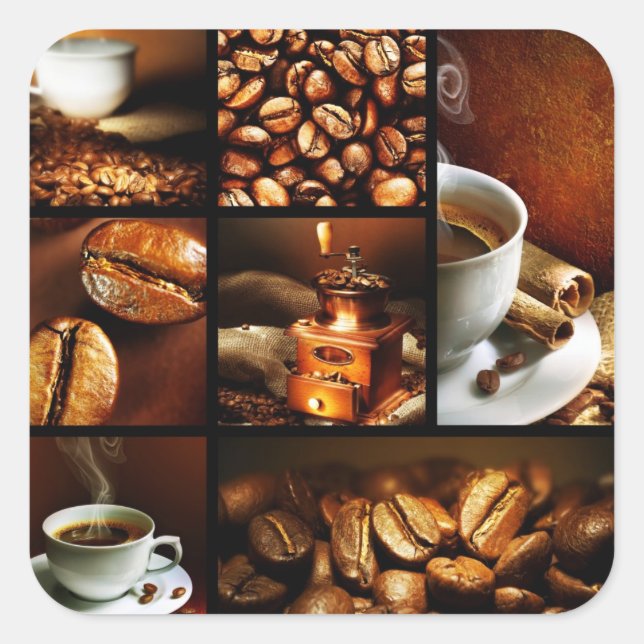 Kaffeecollage 2 quadratischer aufkleber (Vorderseite)
