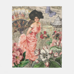 Kaffeedame viktorianische Frau Rosa reiches Gewand Fleecedecke