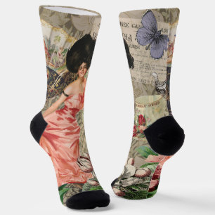 Kaffeedame viktorianische Frau Rosa reiches Gewand Socken