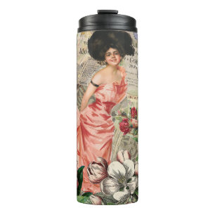 Kaffeedame viktorianische Frau Rosa reiches Gewand Thermosbecher