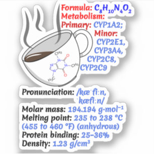 Kaffeeformel und Struktur - Koffein Chemie Aufkleber