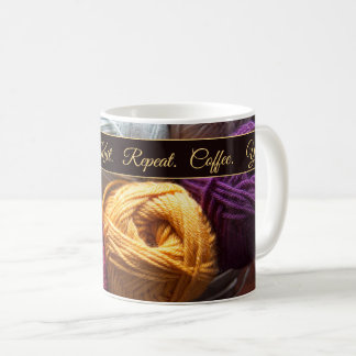 Kaffeegarne Strick Wiederholung Mantra für Knitter Kaffeetasse