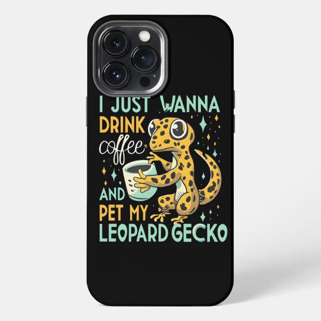 Kaffeegesellschaft: Leopard Gecko Kaffee Glück iPhone 13 Pro Max Hülle (Rückseite)