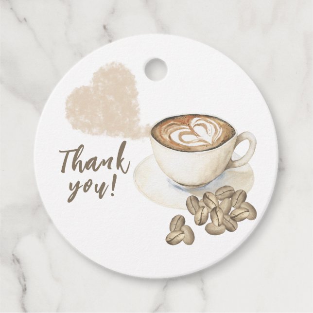 Kaffeehaus Babydusche Danke Geschenkanhänger (Vorderseite)
