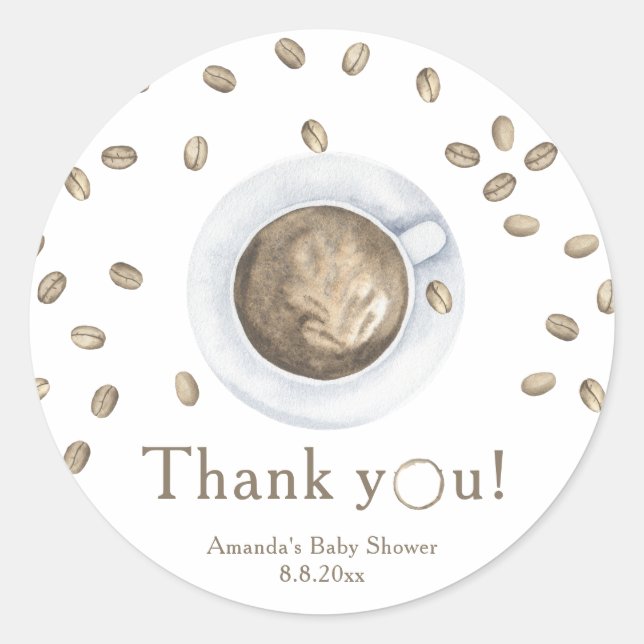 Kaffeehaus Babydusche Danke Runder Aufkleber (Vorderseite)
