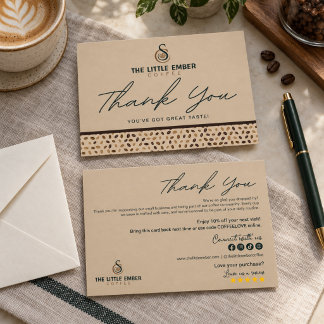Kaffeehaus Beige Schrift & Kaffeebohnen-Design Dankeskarte