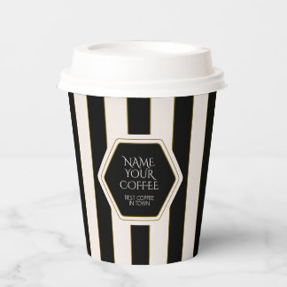 Kaffeehaus Schwarz und Creme Streifen mit Gold Pappbecher