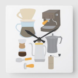 Kaffeehersteller-Werkzeuge Quadratische Wanduhr