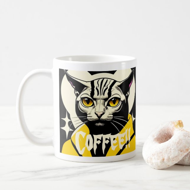 Kaffeekaffee Tasse mit Katz in einem Gewand (Mit Donut)