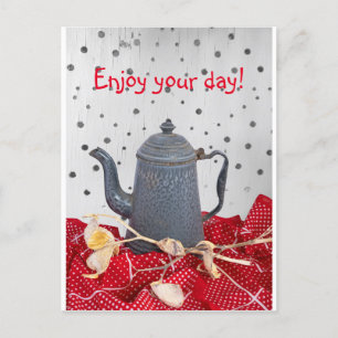 Kaffeekanne Erinnerungen & rote Tischdecke Grußkar Postkarte