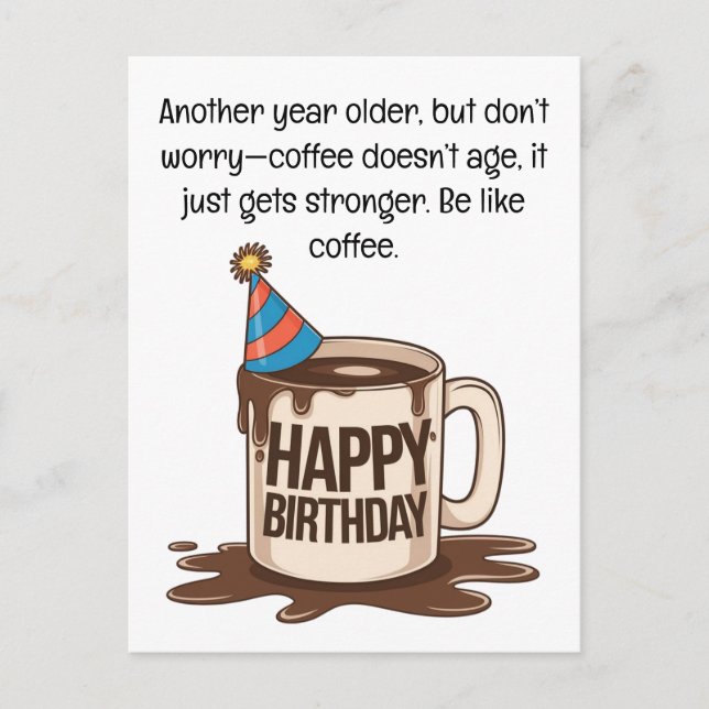 Kaffeekarte zum Geburtstag: Bräunliche Wünsche Postkarte (Vorderseite)
