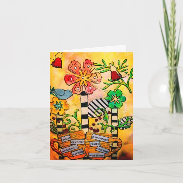 Kaffeekassen und Whimsikale Blume Grußkarte Karte (Vorderseite)
