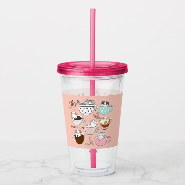 Kaffeekatzen Funny Acryltrinkbecher (Vorderseite)