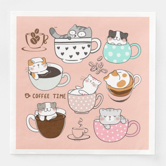 Kaffeekatzen Funny Serviette (Vorderseite)