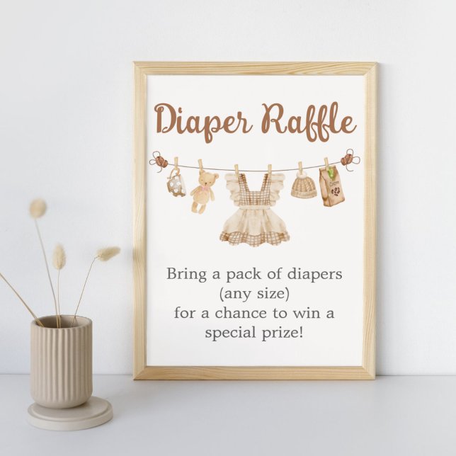 Kaffeekochen Baby Shower Windel-Raffle-Schild Poster (Coffee Little Bean Clothesline Baby Shower Diaper Raffle Sign)