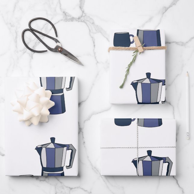 Kaffeekocher Tasse Geburtstag Geschenkpapier Set (Vorderseite)