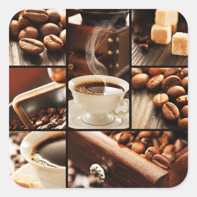 Kaffeekollage Quadratischer Aufkleber (Vorderseite)