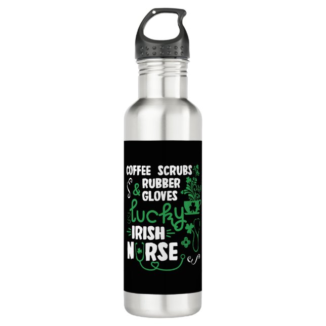 Kaffeekruben und Gummihandschuhe Lucky Irish Nurse Edelstahlflasche (Vorderseite)
