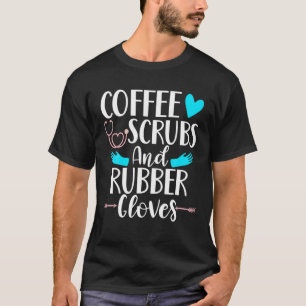 Kaffeekruben und Gummihandschuhe, medizinisches Cu T-Shirt