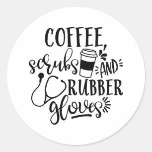 Kaffeekrüber und Gummihandschuhe Runder Aufkleber