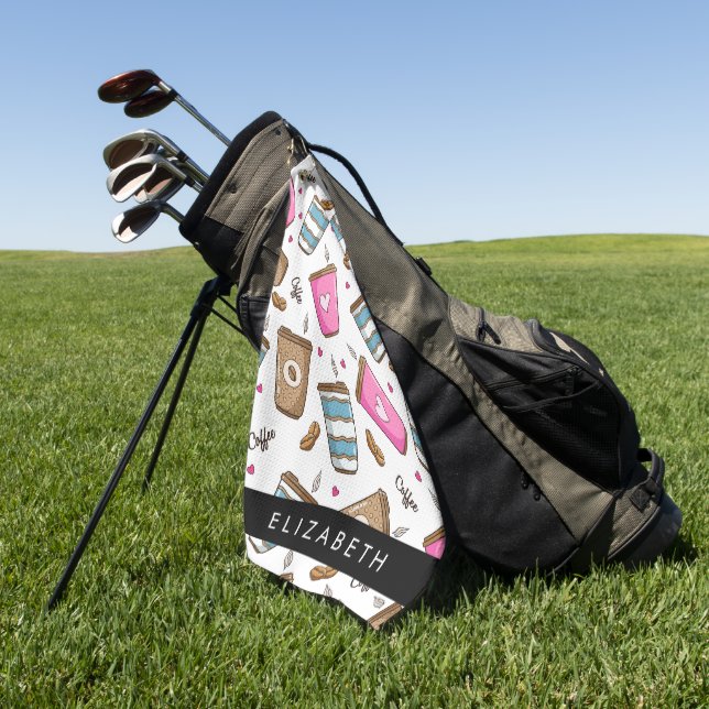 Kaffeekuchen, Kaffeebohnen, Herz, Ihr Name Golfhandtuch (Gras)