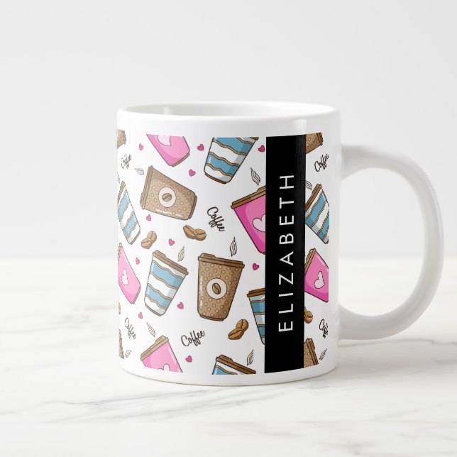 Kaffeekuchen, Kaffeebohnen, Herz, Ihr Name Jumbo-Tasse (Rechts)