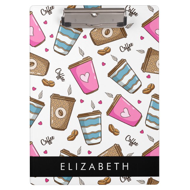 Kaffeekuchen, Kaffeebohnen, Herz, Ihr Name Klemmbrett (Vorderseite)