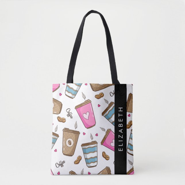Kaffeekuchen, Kaffeebohnen, Herz, Ihr Name Tasche (Vorderseite)