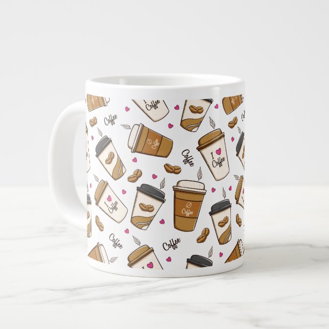 Kaffeekuchen, Kaffeebohnen, Kaffee Lover, Herzen Jumbo-Tasse (Vorderseite Links)