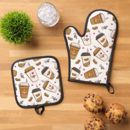 Kaffeekuchen, Kaffeebohnen, Kaffee Lover, Herzen Ofenhandschuh & Topflappen-Set