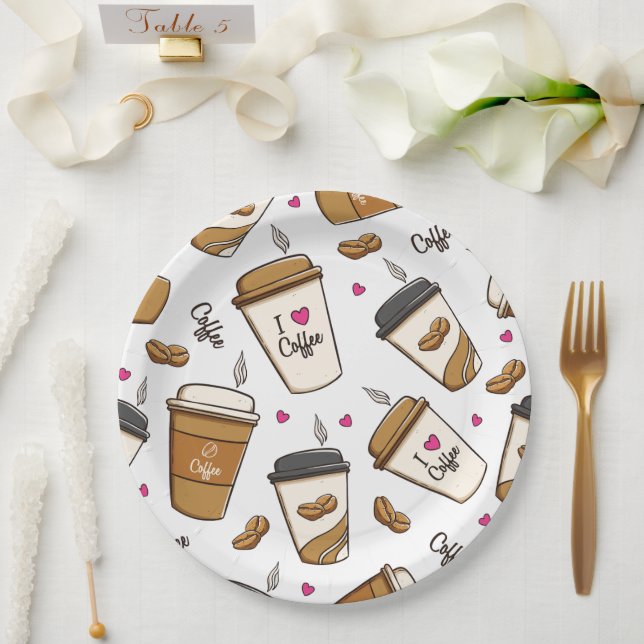 Kaffeekuchen, Kaffeebohnen, Kaffee Lover, Herzen Pappteller (Hochzeit)