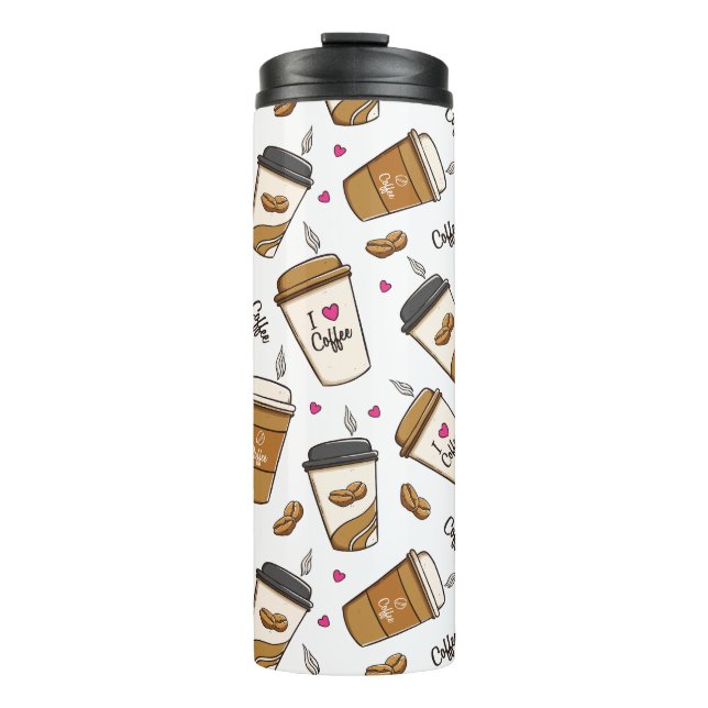 Kaffeekuchen, Kaffeebohnen, Kaffee Lover, Herzen Thermosbecher (Vorderseite)