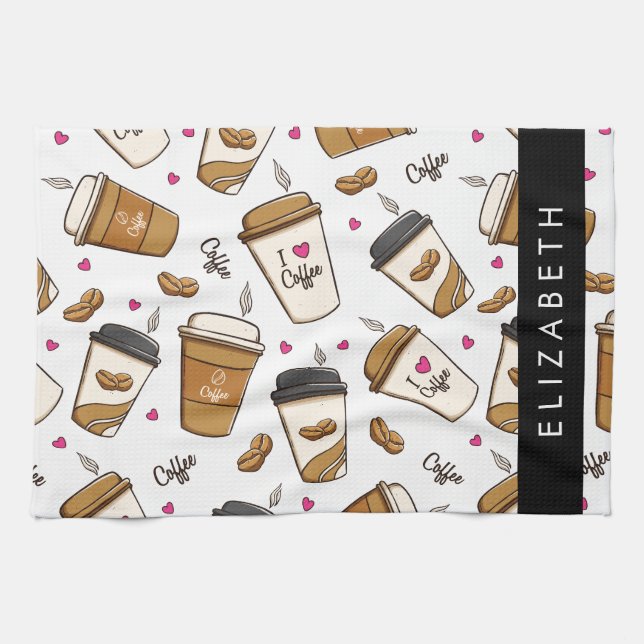 Kaffeekuchen, Kaffeebohnen, Kaffee Lover, Ihr Name Geschirrtuch (Horizontal)