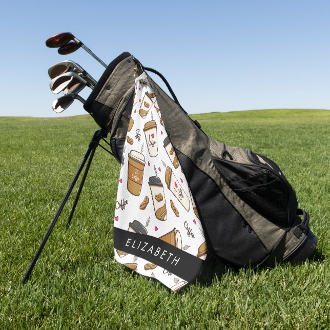 Kaffeekuchen, Kaffeebohnen, Kaffee Lover, Ihr Name Golfhandtuch (Gras)